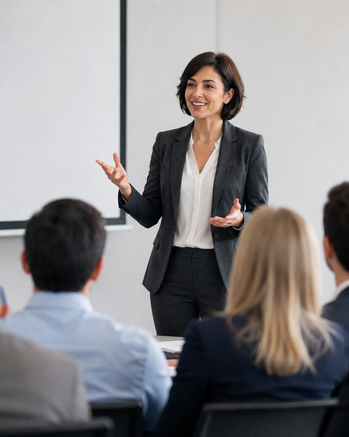 Profissional conduzindo uma palestra de NR-1 para uma equipe