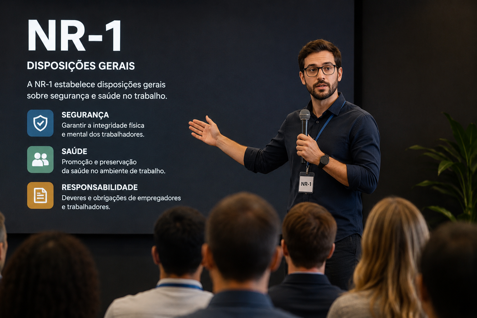 Especialista Mentae conduzindo palestra sobre NR-1